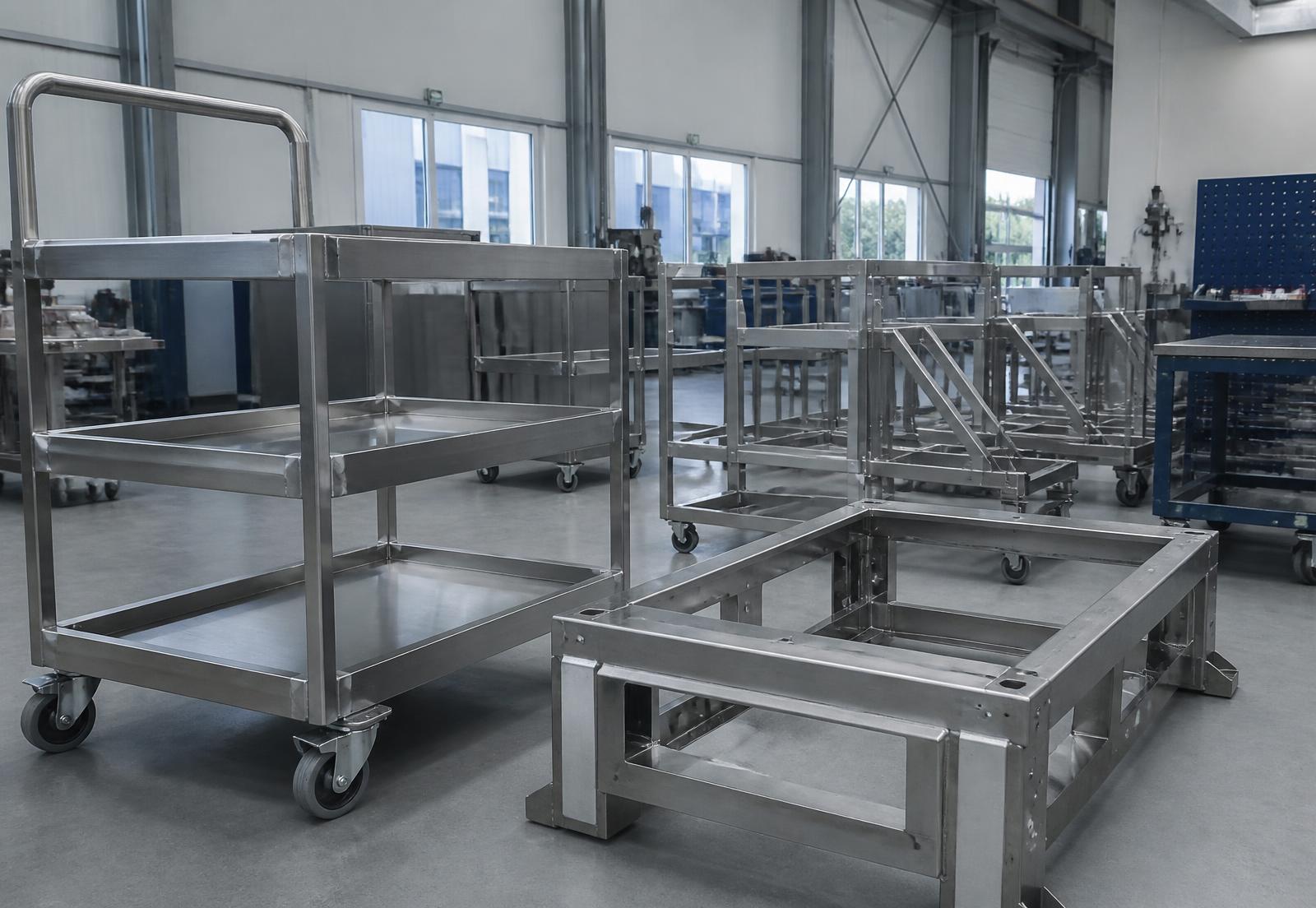 Fabricated stainless steel structures in a SAAJ GROUP workshop